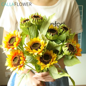 YC1037 Yellow Sunflower 3 Heads Yellow Orange Bouquet Sunflower Plant Artificial Flower Sunflower Plant