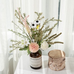 CF01256 Šampanské biele 2 púpavy guľôčka chryzantéma so sedmokráskou a šalviou Kytica umelých kvetov pre domácu svadobnú výzdobu
