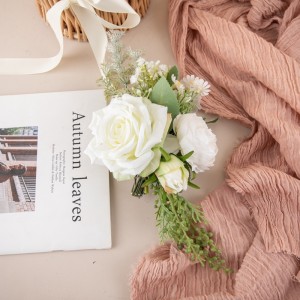 CF01214 ການອອກແບບໃຫມ່ Ivory Fabric ທຽມດອກກຸຫລາບ bouquet ຂະຫນາດນ້ອຍທີ່ມີ Clip ສໍາລັບສວນ Wedding ຕົກແຕ່ງ