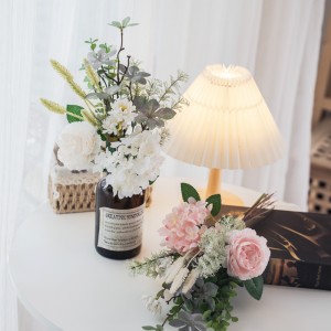 CF01303 beau prix tissu artificiel hortensia en plastique Eucalyptus soie pivoine blanc chrysanthème fleur paquet pour mariage à la maison