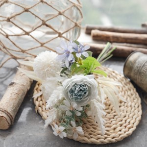 CF01305 Dandelion Ranunculus Bouquet Bridal Wedding Bouquet Artificial Silk Bride Bridesmaid Vintage Rustic Style Satin Wedding