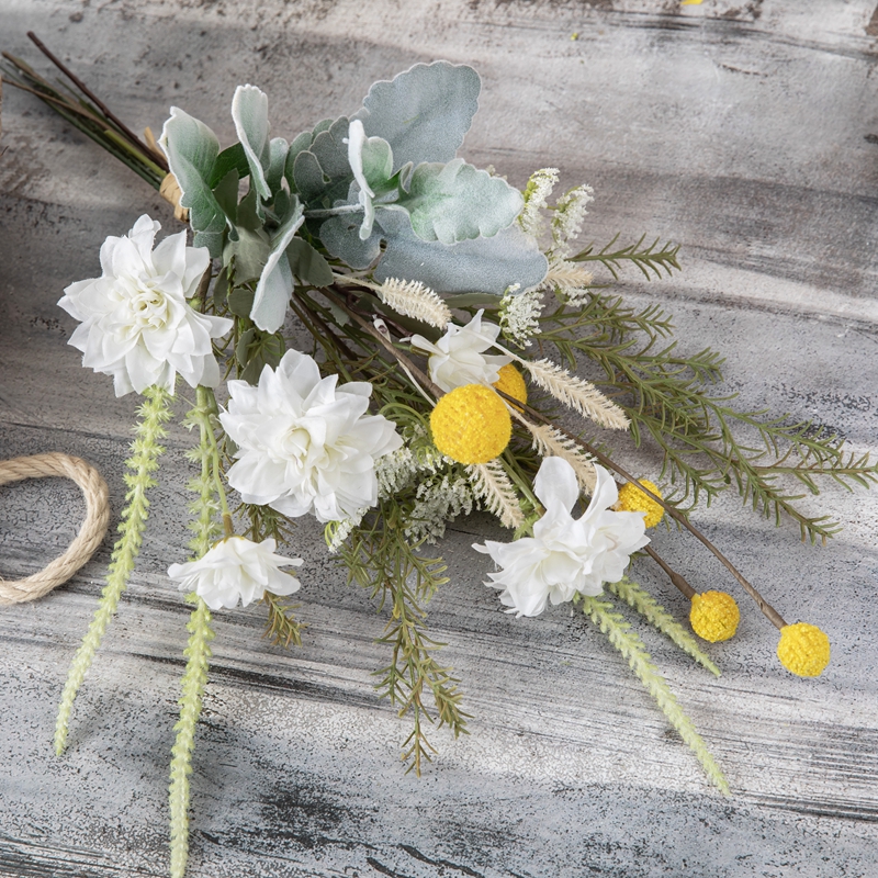 CF01249 ການອອກແບບໃຫມ່ຂາຍສົ່ງພາກຮຽນ spring Summer ດອກທຽມ Bouquet Dahlia Dandelion Silverleaf Bouquet ສໍາລັບການຕົກແຕ່ງ