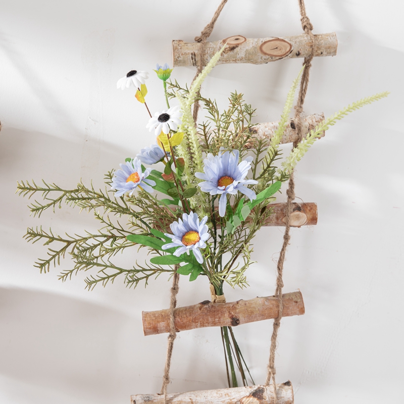 CF01252 Margarita azul claro, Gerbera de crisantemo con salvia y romero, ramo de flores artificiales hecho a mano para decoración de fiestas y eventos
