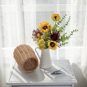 CF01265 Ramo de flores artificiales, alfiletero de girasol amarillo, paquete de eucalipto para centros de mesa, jarrón, decoración de boda