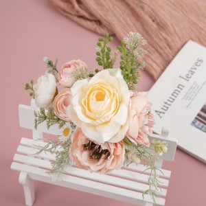 CF01213 नयाँ डिजाइनको सानो कृत्रिम फूलको गुच्छा क्लिप शैम्पेन कपडाको साथ घरको विवाह सजावटको लागि गुलाब