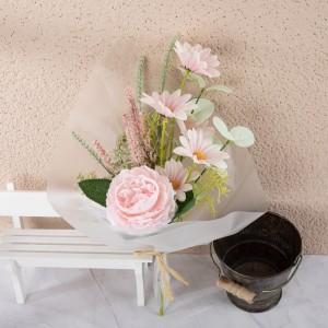 CF01228 ການອອກແບບໃຫມ່ ດອກກຸຫລາບ ດອກໄມ້ທຽມ ຜ້າສີຂາວສີບົວ Sunflower Rose Handle ສໍາລັບເຮືອນພັກ Wedding Decoration