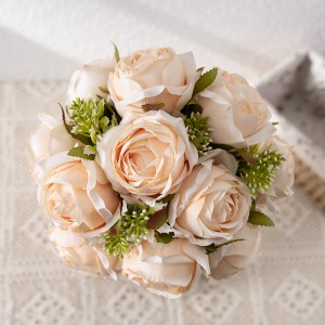 CL04001 Paquet de roses verdes de plàstic de seda artificial de venda directa d'alta qualitat amb 12 per a la decoració del casament del jardí de casa