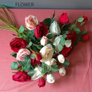 YC1046 Handmeade Wholesale design Rose with one branch and two heads artificial flower decoration