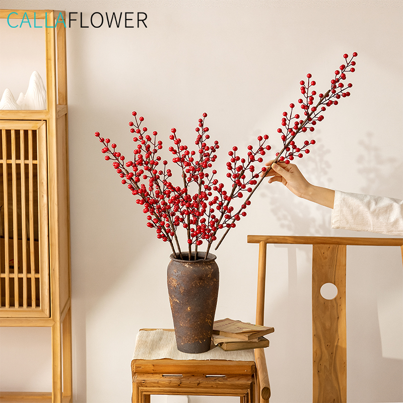 MW65508 Wholesale Artificial Fruit Six Fork Red Fruit Foam Fruit Home Furnishing Christmas Decoration