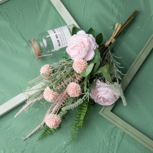 CF01245 Artificial Pink Rose Dandelion Perzyske kastanje Rice Grass Sage Bouquet Dekorative Wedding Home Blommen