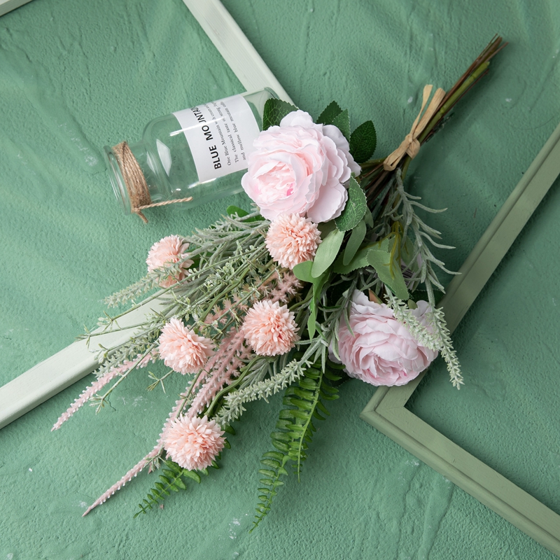 CF01245 Artifiċjali Pink Rose Dandelion Persjan qastan Ross Grass Sage Bukkett Fjuri tad-dar tat-tieġ dekorattivi