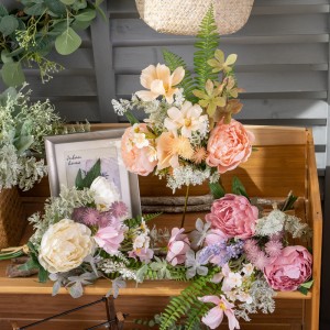 CF01333 Artificial Peony Forsythia Bouquet Vintage Silk Flowers Wedding Bouquet Spring Floral Arrangements for Home Office Decor
