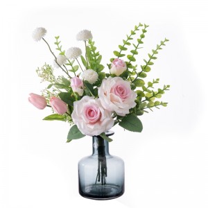 CF01182A Artificial Rose Tulip Dandelion Bouquet Mokhabiso o Mocha oa Mokhabiso oa Lechato Mpho ea Letsatsi la Valentine