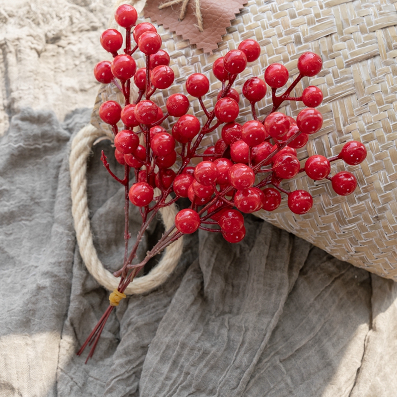 CF99301Bagas vermellas Escoge bayas de acebo para decoración de árbores de Nadal, manualidades, bodas, temporada de vacacións, decoración do hogar de inverno