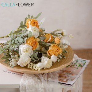 MW83112 Hot Selling New Design Artificial Ranuculus Rose Four Flower Heads Three Flower Buds Road Lotus Branch Artificial Rose Wedding