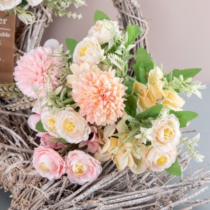 MW95001 Ramo de flores artificiales de tela de diente de león de rosas para decoración de bodas de fiesta en casa