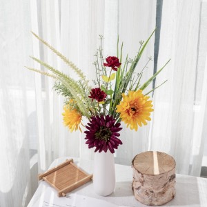 CF01248 Dirbtinių gėlių puokštė Chrizantemos su kukurūzų žole ir šalavijais vazinėms vestuvėms namų virtuvėje sodo vakarėlio dekoravimui