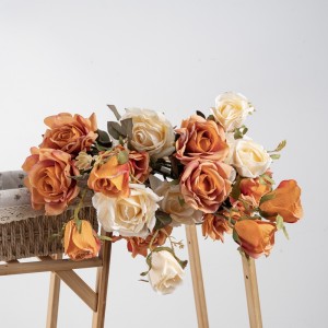 DY1-3320A Φτηνό μπουκέτο από μετάξι ψεύτικο τεχνητό τριαντάφυλλο Σπρέι δύο λουλουδιών ένα μπουμπούκι για γάμους