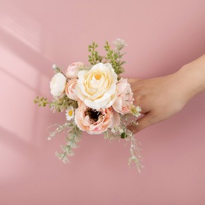 CF01213 Neues Design, kleiner künstlicher Blumenstrauß mit Clip, Champagner-Stoffrose für Zuhause, Hochzeitsdekoration