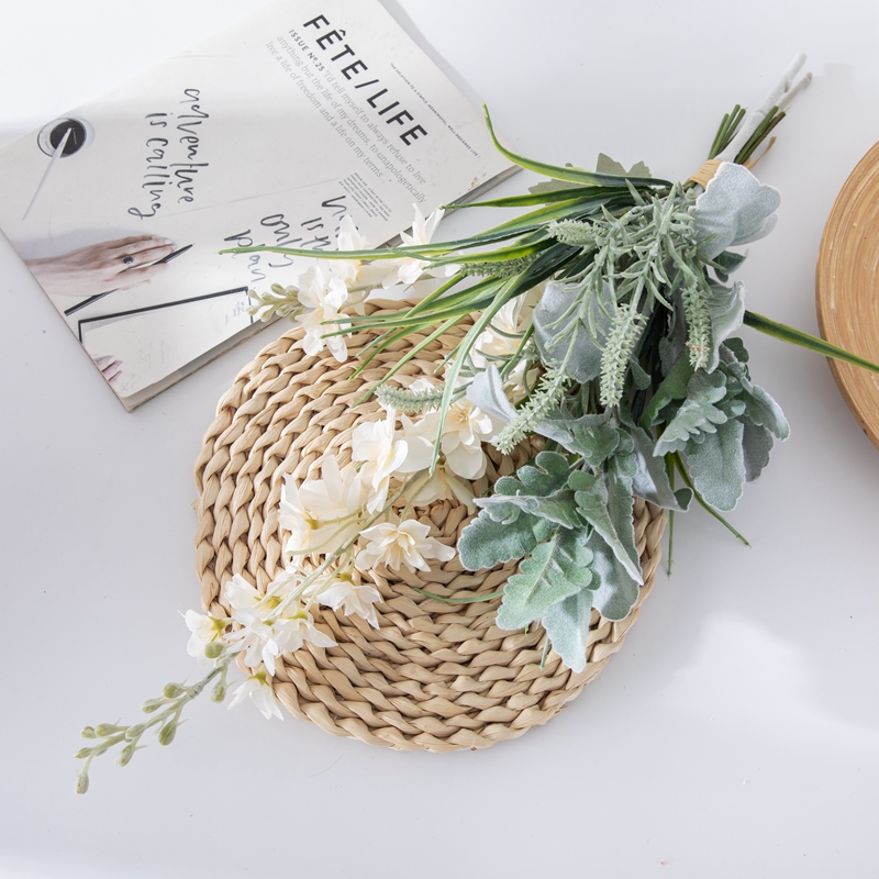 CF01230 Ketibaan Baru Bunga Sutera Tiruan Moden Putih Hijau Delphinium Sage Bouquet untuk Hiasan Acara Pesta Perkahwinan Rumah