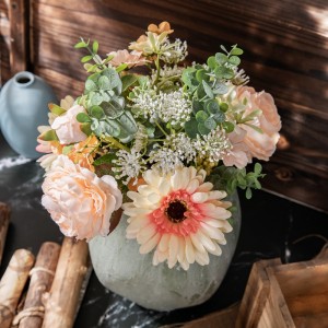 CF01183 Artifiċjali Champagne Rose Chrysanthemum Bukkett Disinn Ġdid Fjuri u Pjanti Dekorattivi