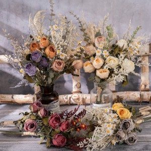 MW57894 Bouquets de fleurs en soie roses artificielles Vintage pour Bouquets de mariage décoration de fête de jardin de cuisine à la maison