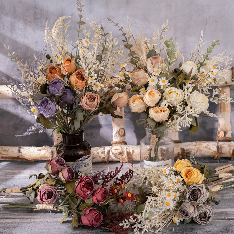 MW57894 Вінтажні штучні троянди, шовкові квіти, букети для весільних букетів, домашня кухня, сад, вечірка, прикраси