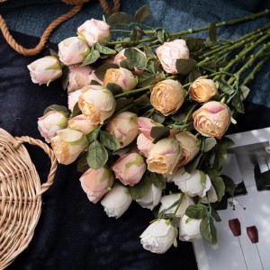 YC1017 Cinco cabezas de rosas secas ramas de rosas quemadas flores artificiales para la decoración del hogar