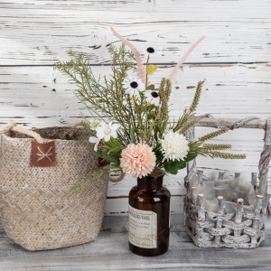 CF01256 Champagnerweiß, 2 Löwenzahn-Kugelchrysanthemen mit Gänseblümchen und Salbei, künstlicher Blumenstrauß für die Hochzeitsdekoration zu Hause