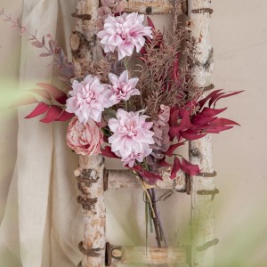 CF01279Dahlia Čajová růže Bambusový list Parta Hedvábí Umělé květiny Kytice Domů Obývací pokoj Koupelna Rostlinná dekorace Vrcholový stůl