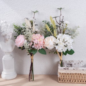 CF01303 Umjetna tkanina, hortenzija, plastični eukaliptus, svileni božur, bijela krizantema, snop cvijeća za kućno vjenčanje