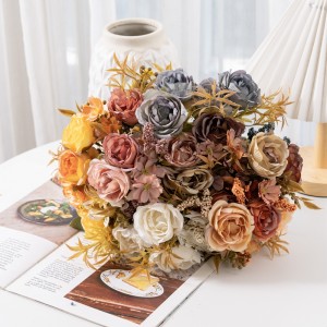 MW66006 Művirág őszi bazsarózsa csokor virágdíszek parasztházi otthoni esküvői asztal középső díszítéséhez