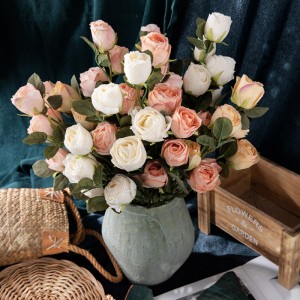 YC1017 Биш роза башы кипкән янган роза ботаклары өй бизәлеше өчен ясалма чәчәкләр
