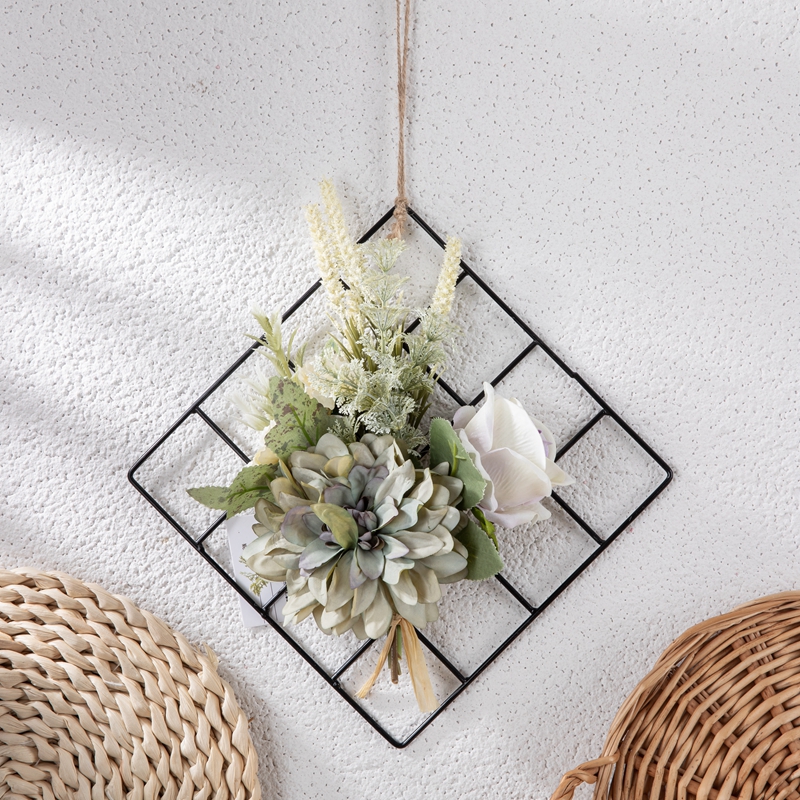 CF01208 Nuevo diseño de flores artificiales de tela, rosa blanca, verde, Dalia, colgante de pared para decoración de bodas