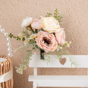 CF01213 New Design Small Artificial Flower Bouquet with Clip Champagne Fabric Rose for Home Wedding Decoration