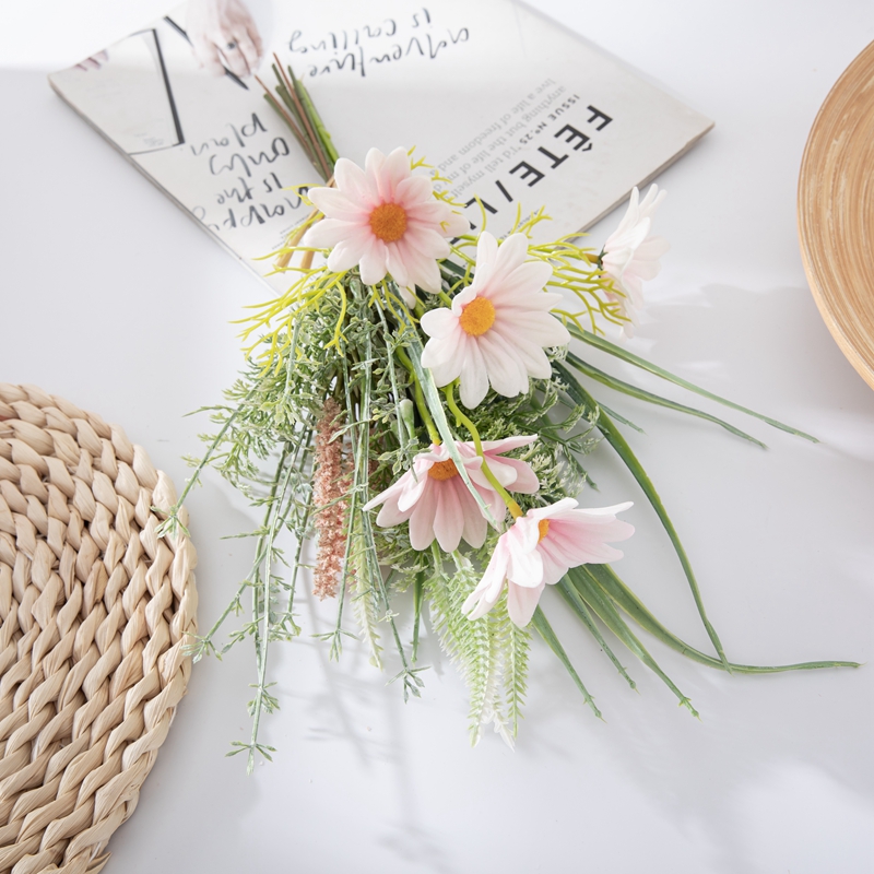 CF01226 Mataas na Kalidad Maliit na Bouquet ng White Pink Sunflowers at Green Grass para sa Home Wedding Dekorasyon
