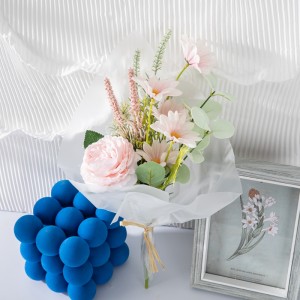 CF01228 Nytt design kunstig blomsterbukett Stoff Hvit Rosa solsikkerosehåndtak til hjemmefest bryllupsdekorasjon