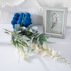 CF01230 Flor de seda artificial moderna de nova arribada, ram de sàlvia de Delphinium blanc verd per a la decoració d'esdeveniments per a casaments