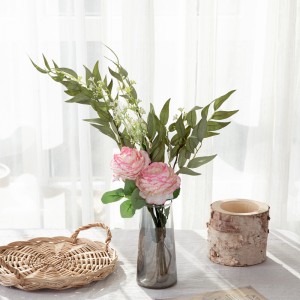 CF01235 Kënschtlech Blummen Pink Rose Bambus Blieder Bouquet fir Hochzäit Heem Hotel Party Gaart Dekoratioun