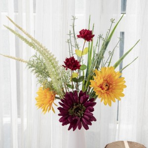 CF01248 Buqetë me lule artificiale Krizantemë me bar dhe sherebelë për vazo dekor për festën e kopshtit të shtëpisë së dasmës në kuzhinë