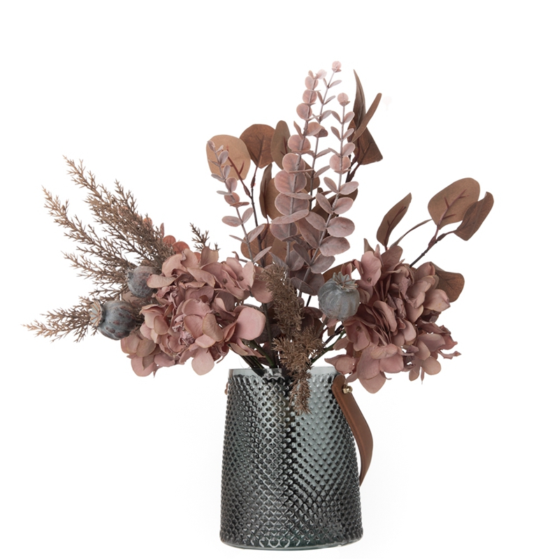 CF01025 Buchet de flori artificiale Hortensie Eucalipt Mac Cadou de înaltă calitate pentru Ziua Îndrăgostiților