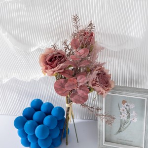 CF01232 Neuankömmling Luxus Künstliche Dunkelrosa Trockene Gebrannte Rose Vintage Blumenstrauß für Brautstrauß Hochzeit Zuhause Event Party Dekor