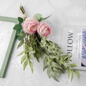 CF01235 Τεχνητό λουλούδι ροζ τριαντάφυλλο μπουκέτο με φύλλα μπαμπού για σπίτι γάμου Ξενοδοχείο για πάρτι διακόσμηση κήπου