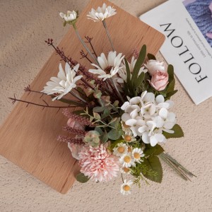 CF01270Silk Rose Chrysanthemum Dandelion Fjuri artifiċjali Bukkett tat-tieġ għall Bridal Bridesmaid Rustic Table Centerpieces