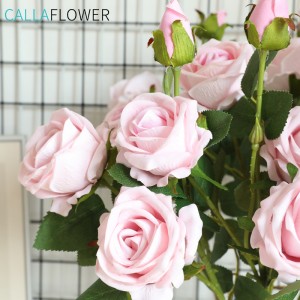 MW03337 कृत्रिम रातो गुलाब स्टेम मखमली तीन हेड गुलाब व्यवस्था विवाह पार्टी सजावट फूल