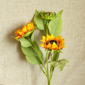 YC1037 Yellow Sunflower 3 Heads Yellow Orange Bouquet Soneflower Plant