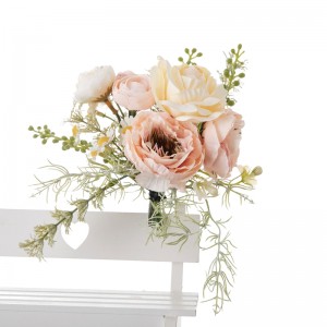 CF01213 Pequeno ramo de flores artificiales de novo deseño con rosa de tea de champán con clip para decoración do fogar da voda