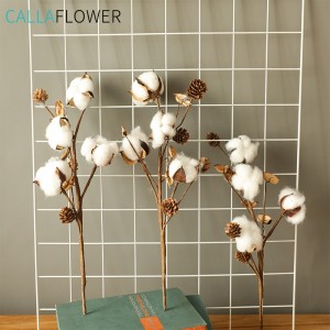 MW61208 Flor artificial de 4 cabezas Flor de rama de algodón natural para decoración de boda en el hogar