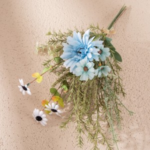 CF01257 Blue Fabric Gerbera Marigold Bouquet with Plastic Corn Grass Rosemary Vanilla Malt Grass Artificial Flowers Bouquet