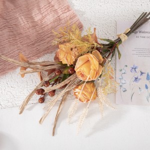 CF01222 Buket cvijeća od umjetne tkanine suhi pečeni svijetlo narančasti buket ruža za kućnu zabavu vjenčanje ukras